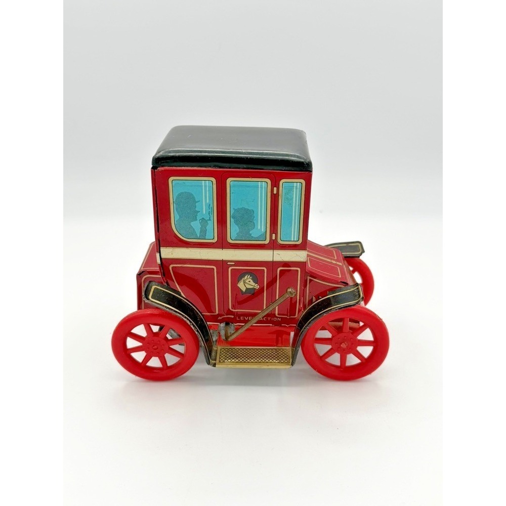 Vintage Tin Litho Horse Drawn Carriage Lever Action Toy‎ Car Red 7" Friction